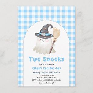 Convite Blue Gingham Dois Assustadores Aniversário de Hall