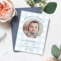 Blue Gingham Photo Birthday