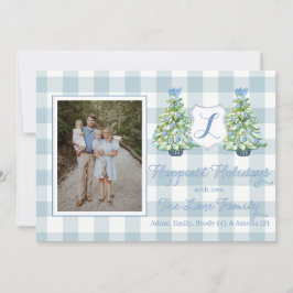 Convite Blue Gingham Plaid Holiday Card