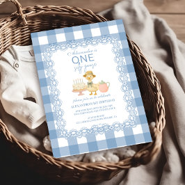 Convite Blue Gingham Silly Goose 1st Birthday