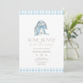 Convite Blue Gingham Some Bunny Baby Shower