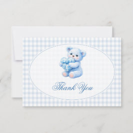 Convite Blue Gingham Teddy Bear Neutral Baby Shower