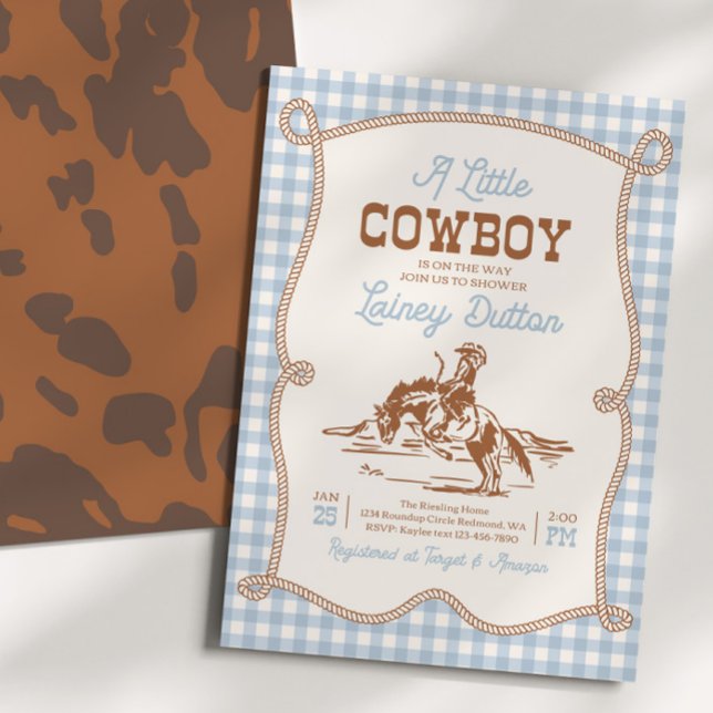 Convite Blue Gingham Western Baby Shower Invitation (Criador carregado)