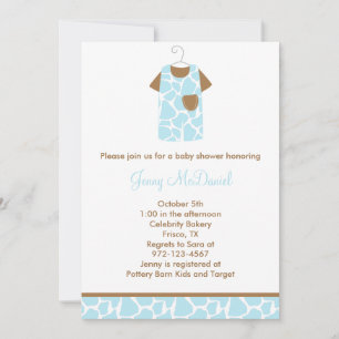 Convite Blue Giraffe Impressão Baby Shower Invants
