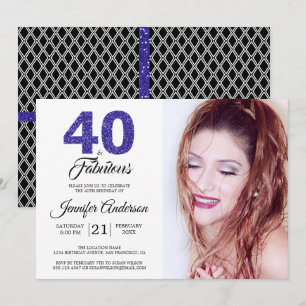 Convite Blue Glitter 40 e Fabulosa aniversário de 40 anos