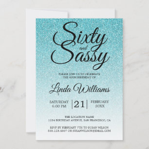 Convite Blue Glitter Ombre 60 e Sassy 60º aniversário