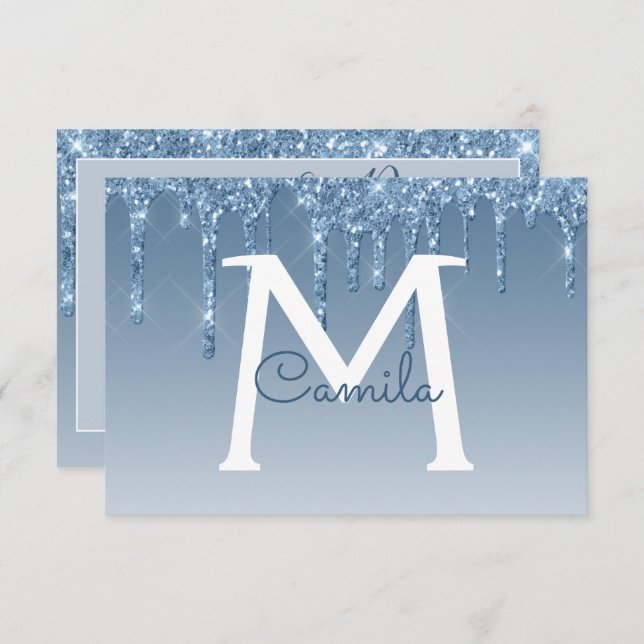 Convite Blue Glitter Quinceanera Salve a Data (Frente/Verso)