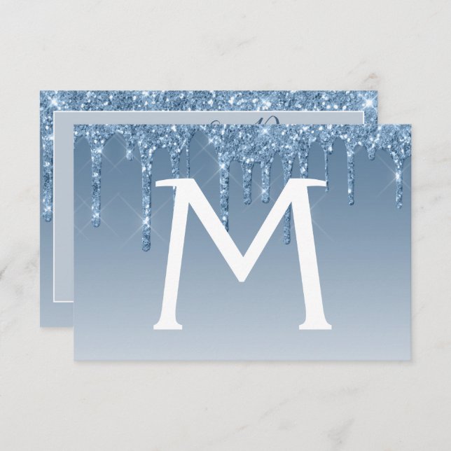 Convite Blue Glitter Quinceanera Salve a Data (Frente/Verso)