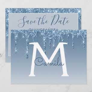 Convite Blue Glitter Quinceanera Salve a Data