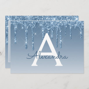 Convite Blue Glitter Sweet 16 Salve a data