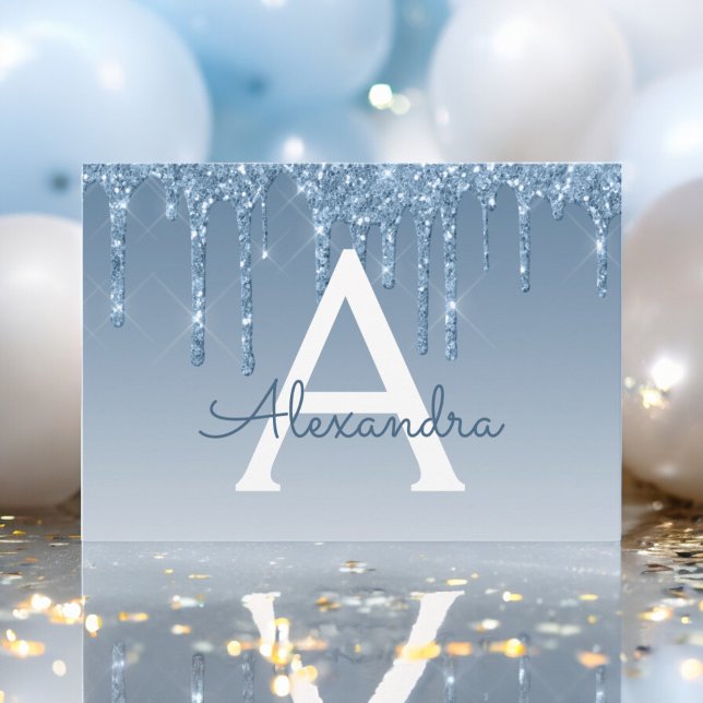 Convite Blue Glitter Sweet 16 Salve a data (Criador carregado)