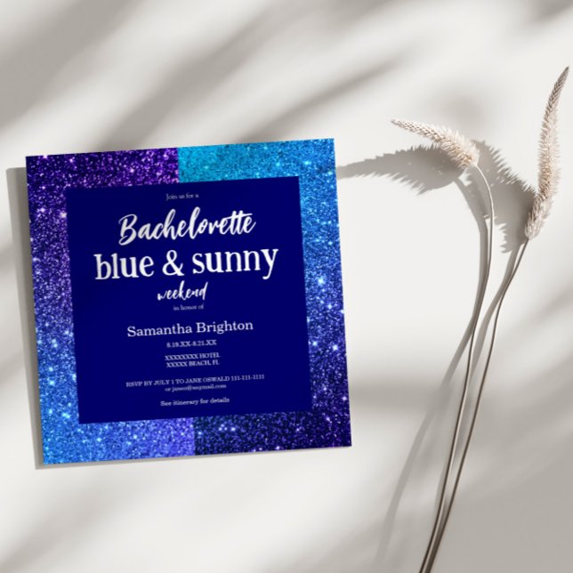 Convite Blue Glitter Weekend Bachelorette Party Invitation (Criador carregado)