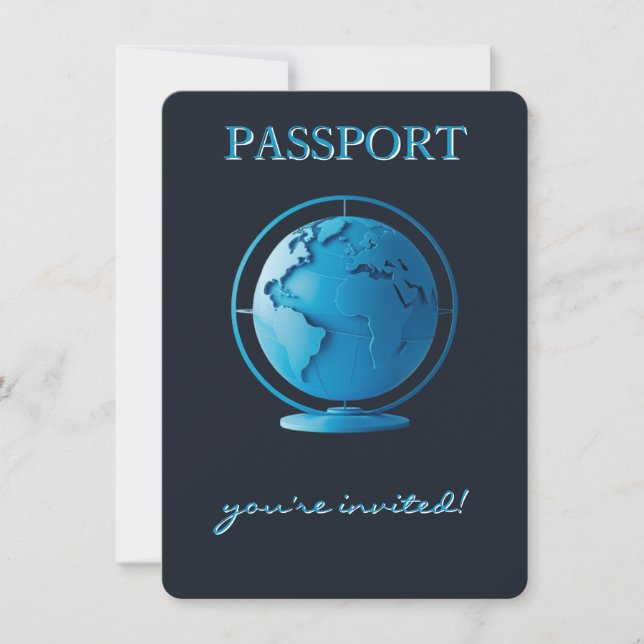 Convite Blue Globe Passport Travel Baby Shower (Frente)