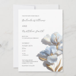 Convite Blue Gold 3D Flowers White