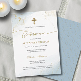 Convite Blue Gold Cross Boy Confirmation Confirmacion 