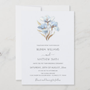 Convite Blue Gold Flores Estilizadas Minimalista