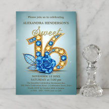 Blue Gold Gemstone Rose Jeweled Sweet Sixteen