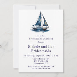 Convite Blue & Gold Sailboat Nautical Bridesmaids Luncheon