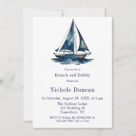 Convite Blue & Gold Sailboat Nautical Brunch and Bubbly