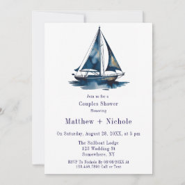Convite Blue & Gold Sailboat Nautical Wedding Shower