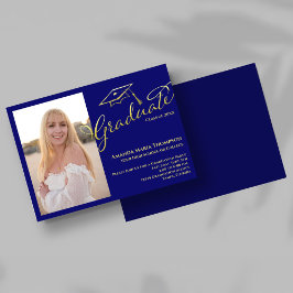 Convite Blue Gold Script Photo Graduation Party Invite