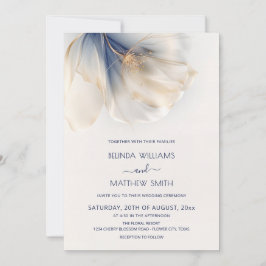 Convite Blue Gold Smoky Watercolor Flower Wedding
