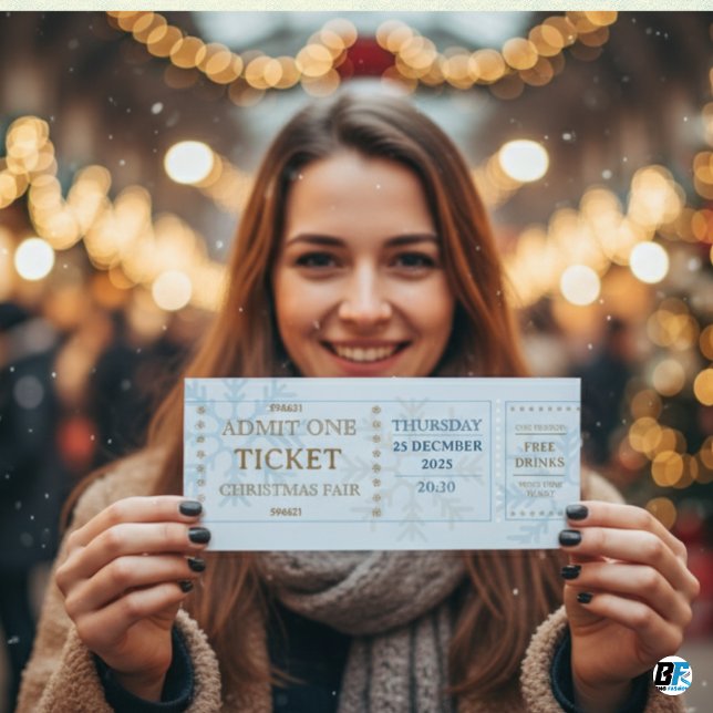 Convite Blue & Golden Simple Fair Christmas Ticket (ENTRY PASS TICKET)