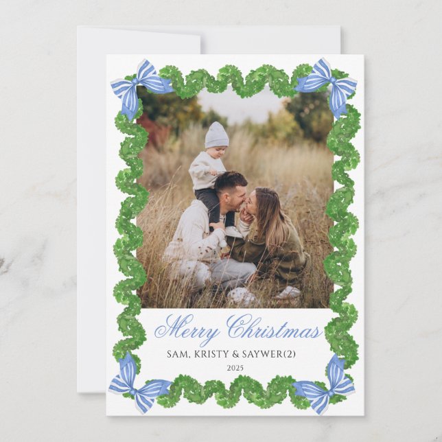 Convite Blue Grandmillennial Family Photo Christmas Card (Frente)