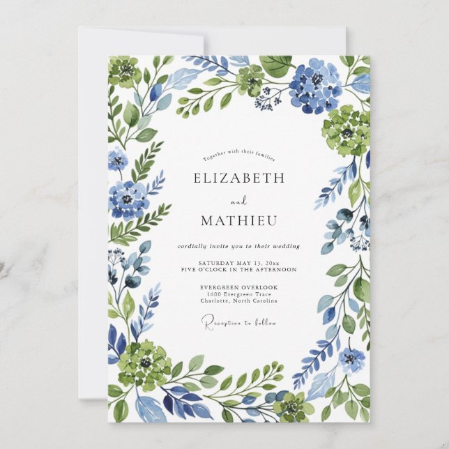 Convite Blue Green Botanical Whimsical Wedding (Frente)