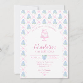 Convite Blue Green Hydrangea Pink Bow Trellis