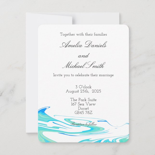 Convite Blue & Green Wave  Wedding Invitation (Frente)
