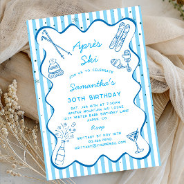 Convite Blue Hand Drawn Apres Ski Winter Birthday Party 