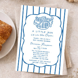 Convite Blue Hand Drawn Bun In The Oven Boy Baby Shower