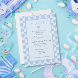 Convite Blue Hearts Baby Shower 