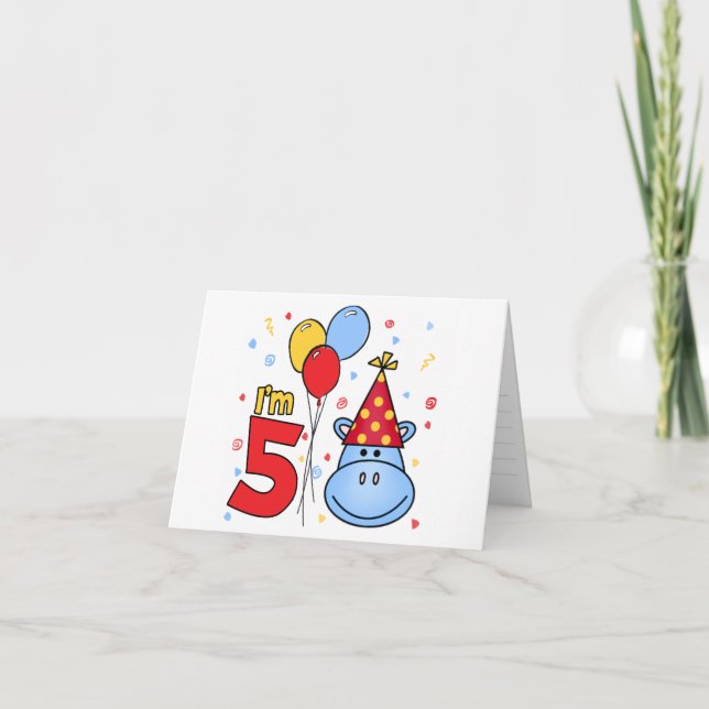 Convite Blue Hippo Face 5th Birthday Invitation (Frente)
