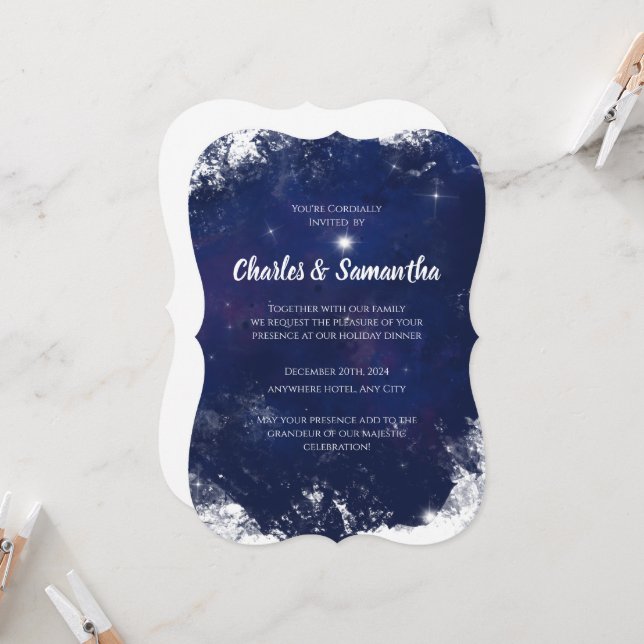 Convite Blue Holiday Greetings Card Christmas Invitation (Frente/Verso In Situ)