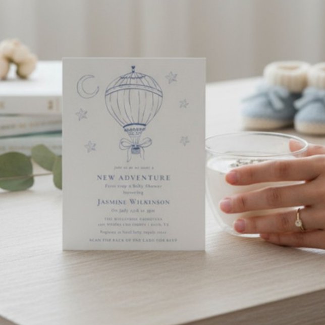 Convite Blue Hot Air Balloon Adventure Baby Shower  (Criador carregado)