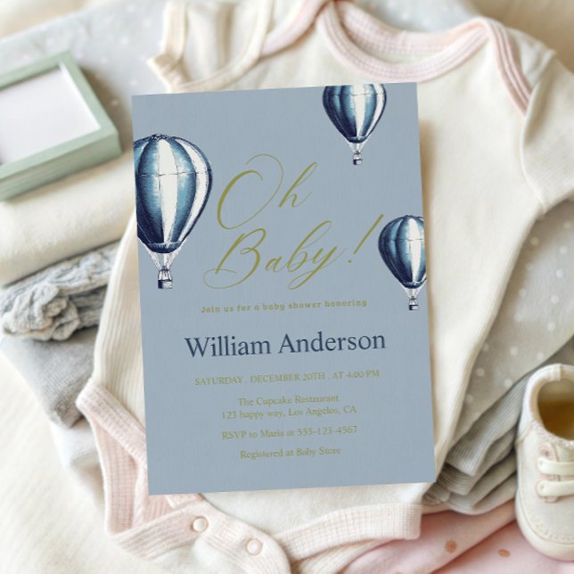 Convite Blue Hot Air Balloon Baby Shower Invitation  (Criador carregado)