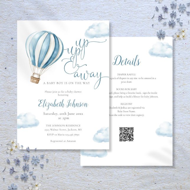 Convite Blue Hot Air Balloon Boy All In One Chá de fraldas (Blue Hot Air Balloon Boy All In One Baby Shower Invitation)