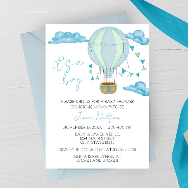Convite Blue Hot Air Balloon “It’s a Boy” Baby Shower (Criador carregado)