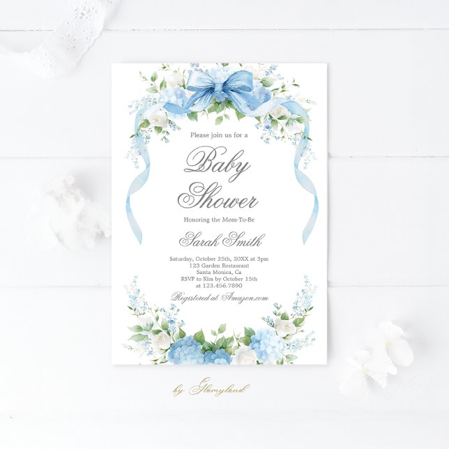 Convite Blue Hydrangea Baby Shower Boy Invitation (Criador carregado)