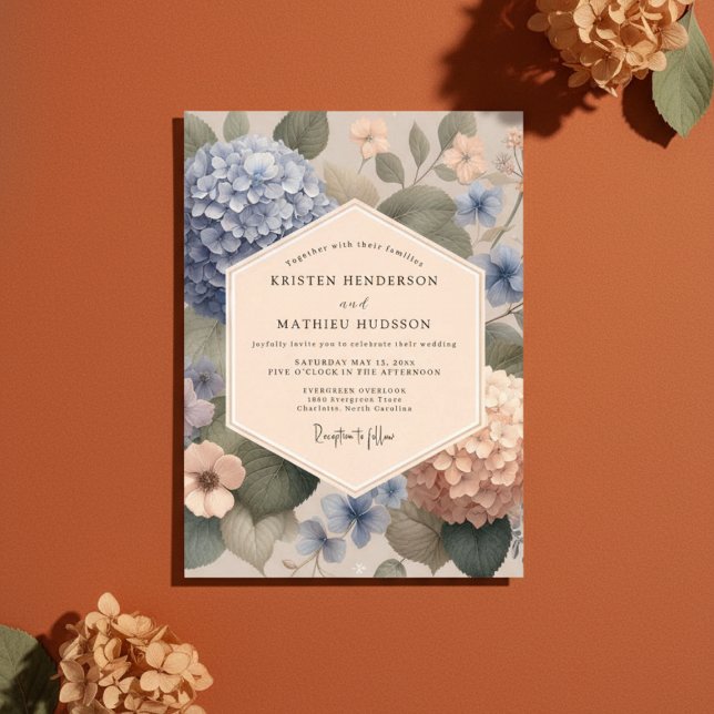 Convite Blue Hydrangea Botanical Romance Wedding (Criador carregado)