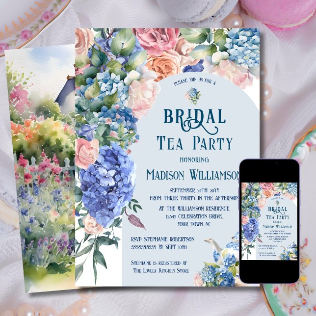 Convite Blue Hydrangea Bridal Tea Party (Criador carregado)