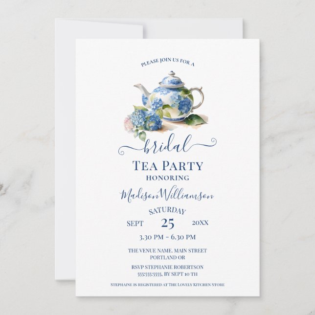 Convite Blue Hydrangea Bridal Tea Party (Frente)