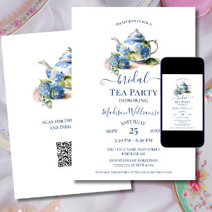 Convite Blue Hydrangea Bridal Tea Party Código QR