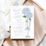 Convite Blue Hydrangea Brunch e Champanhe prateado<br><div class="desc">Esta bela design apresenta flores azuis de hydrangea e seu texto personalizado. Use o formulário modelo para adicionar suas informações.</div>