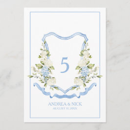 Convite Blue Hydrangea Crest Monogram Card