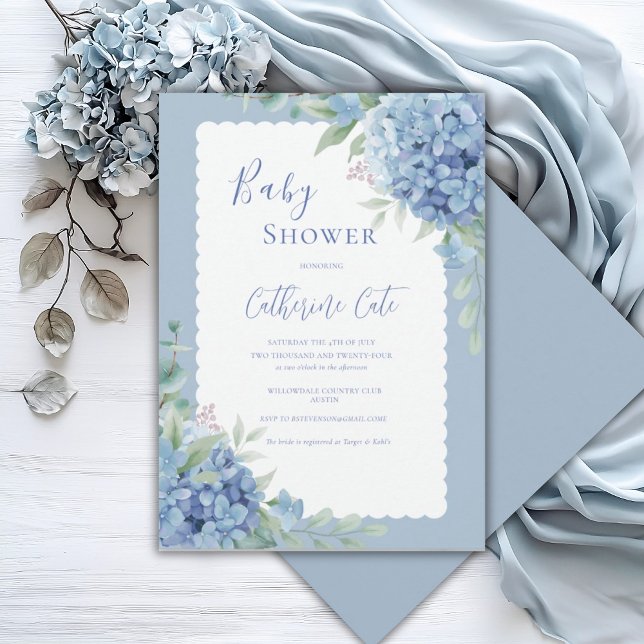 Convite Blue Hydrangea Floral Baby Elegant Shower (Criador carregado)