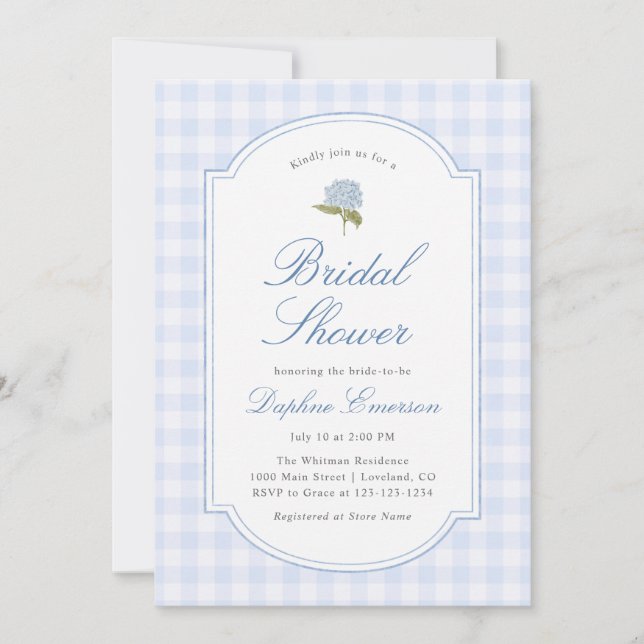 Convite Blue Hydrangea Floral Bridal Shower (Frente)