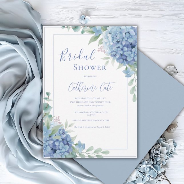 Convite Blue Hydrangea Floral Bridal Shower (Criador carregado)